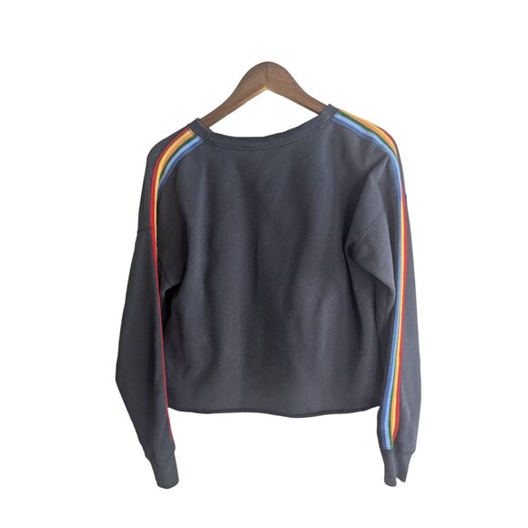 Abercrombie & Fitch Rainbow Stripe Cropped Sweatshirt Cozy & Casual Logo Sz S - Picture 7 of 10